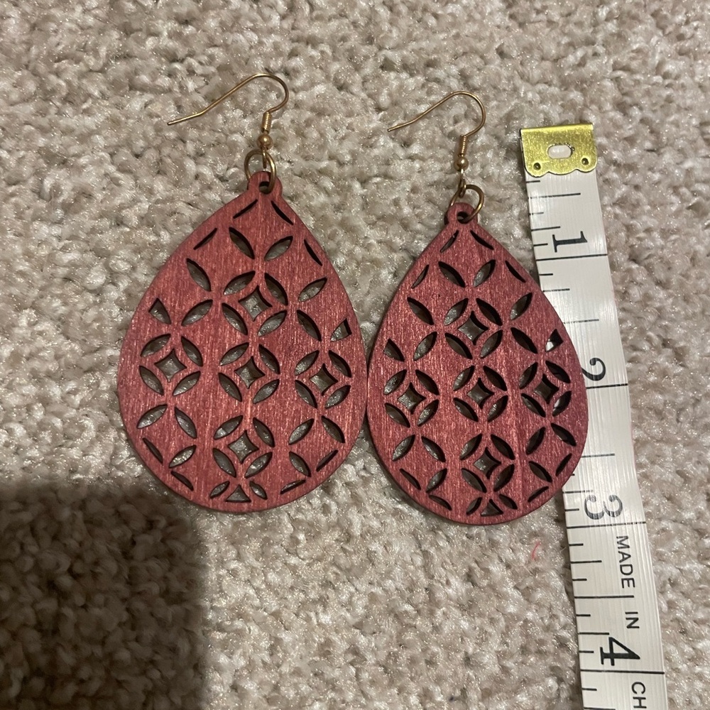 Teardrop Cutout Earrings in Deep Red